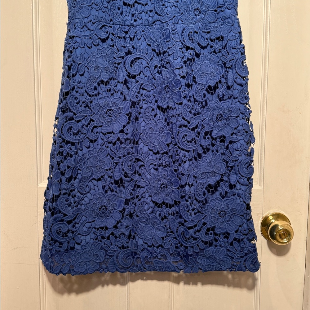 J Crew Size 6 Blue Lace Dress Sheath Sleeveless Wedding Guest Elegant - Picture 3 of 12